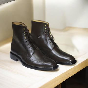 Men's Ankle High Handmade Brown Leather Boot featuring premium leather and a durable sole.