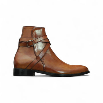 Men’s Brown Leather Jodhpur Boot – Front Angle with Buckle Strap Detail