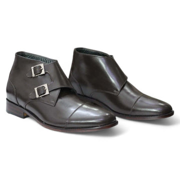 Men's Brown Leather Double Buckle Boots – Stylish and Rugged Footwear for Men