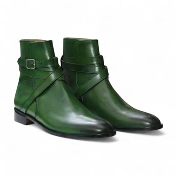 Handmade Men Green Jodhpur's Leather Boots, Men Buckle Designer Boots