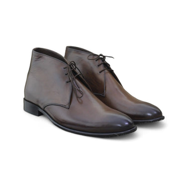 Men's Ankle High Brown Cap Toe Brogue Leather Boot featuring hand-painted design and classic style