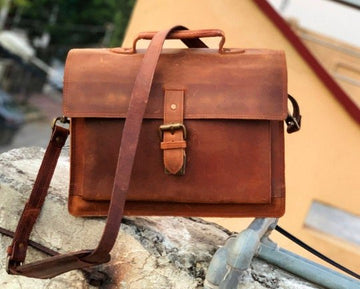 Handmade Chelsea Leather Crossbody Messenger Bag, Briefcase Bag, Laptop Bag, Crazy Horse Pull - Up Leather Vintage Bag, New Job Gift for Him - Posh Footwear