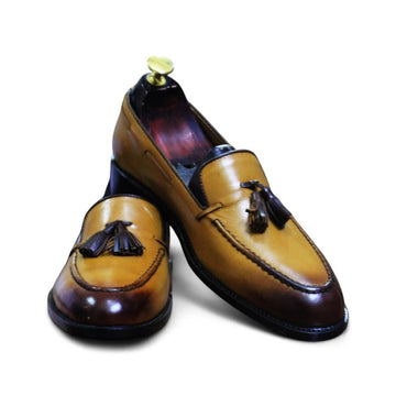 Handmade Tan Color Genuine Cow - Hide Leather Tussles Moccasins Shoes For Men, Slip On Loafers Shoes For Mens - Posh FootwearLoafers