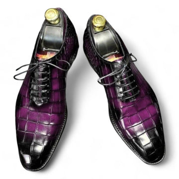Handmade Two Tone Alligator Dress Shoes - Elegant Whole Cut Leather Lace-Up Shoes for Men