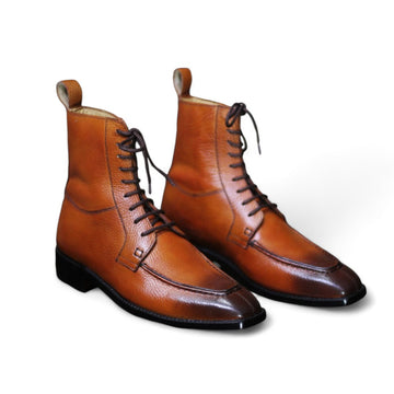 Handmade Two Tone Mustard Brown Lace Up Boots for Men – Stylish Leather Footwear