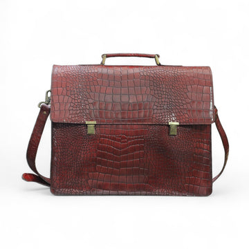 Burgundy Leather Alligator Laptop BAg Front