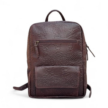 Brown textured backpack on a white background