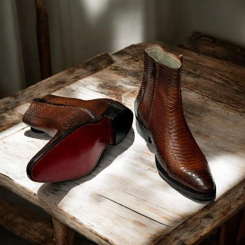Men Handmade Full Grain Zipper Ankle Boots for Mens