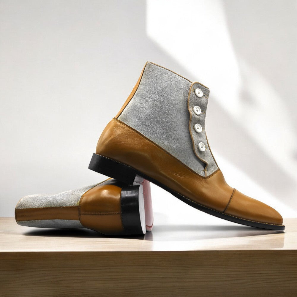 Men two tone Button Boots 