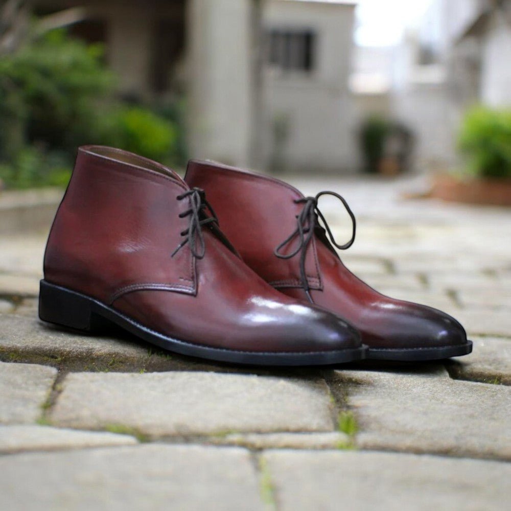 Handmade Men Burgundy Chukka Boots - Posh Footwear