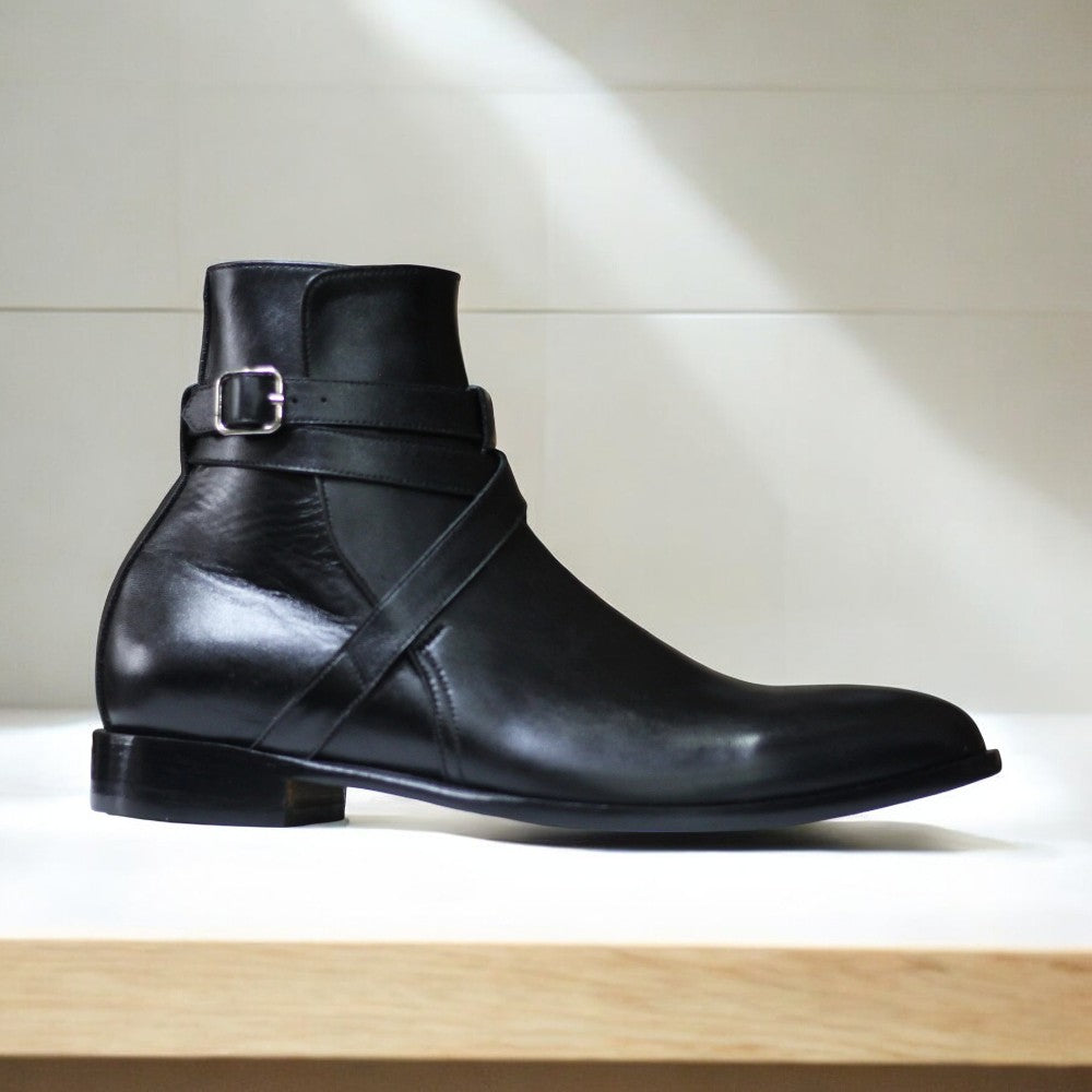 Men Handmade jodhpurs designer black buckle boots 