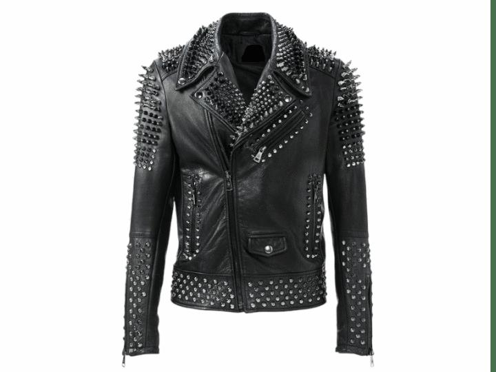Men Handmade silver studded leather jacket for mens