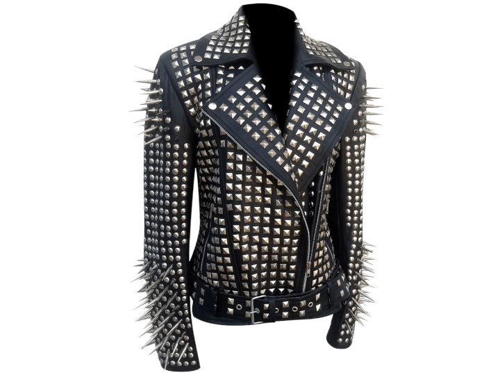 Women silver studded full grain leather jacket