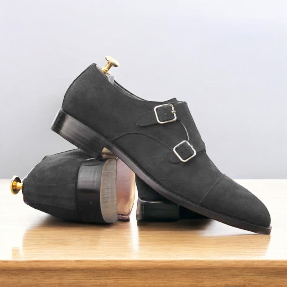Handmade Men's Black Suede Cap Toe Shoes, crafted from premium suede leather, showcasing elegant design and comfort for formal and casual occasions.