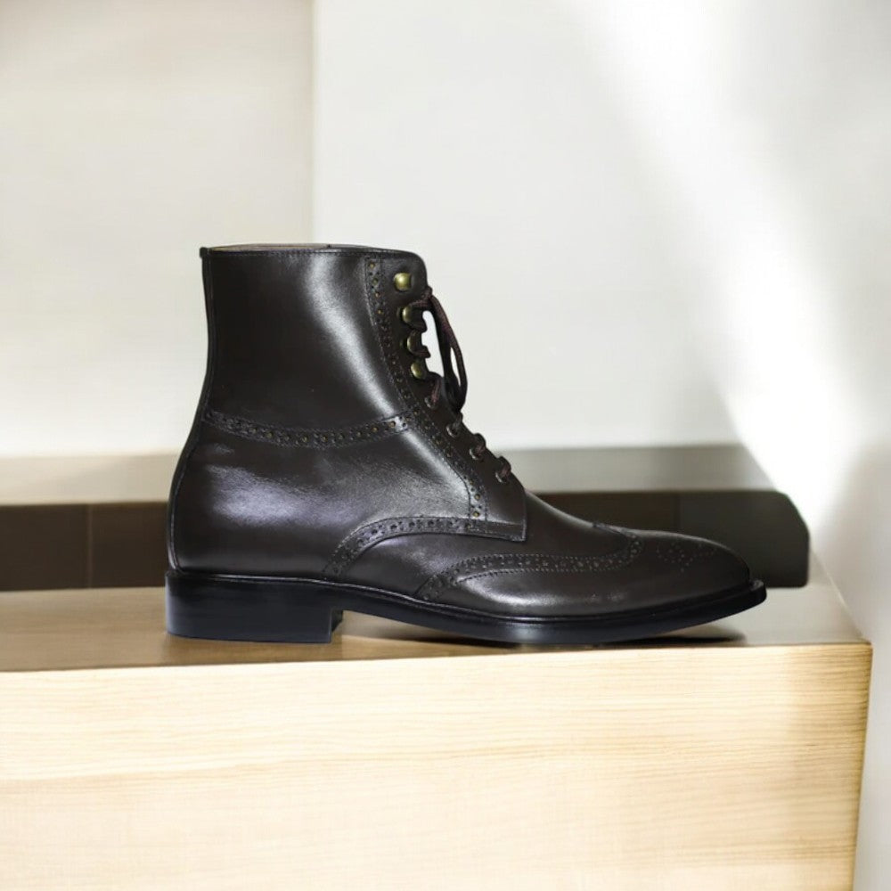 Men's Ankle High Handmade Brown Leather Boot featuring premium leather and a durable sole.