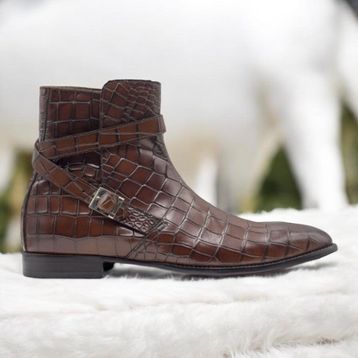 Handmade Red Alligator Leather Ankle Boots – Stylish & Versatile Design