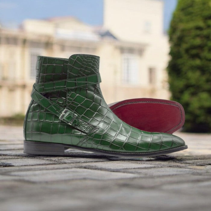 Handmade Red Alligator Leather Ankle Boots – Stylish & Versatile Design