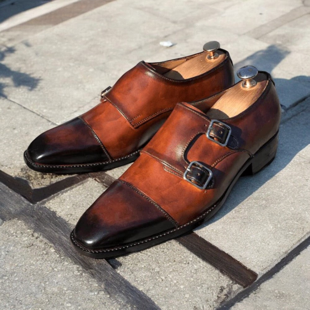 Brown Patina Double monk Shoes