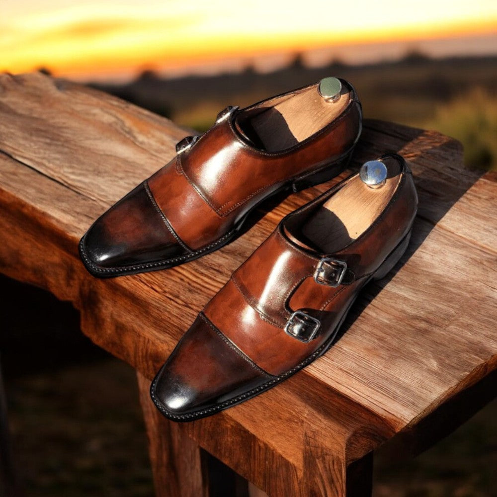 Brown Patina Double monk Shoes