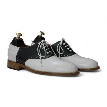 Bespoke Men's Black & White Genuine Leather Shoes, Oxford Shoes