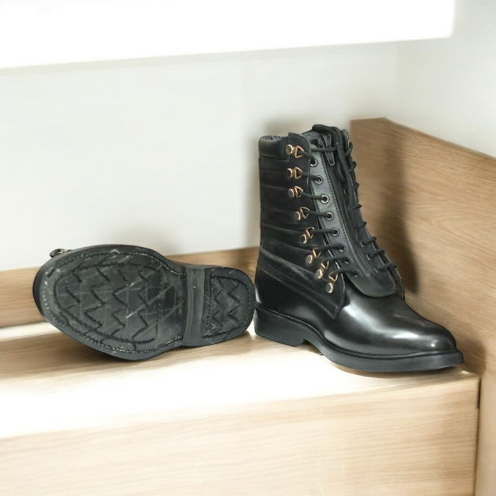 Men's Black Leather Ankle Boots – Army Style Retro Lace-Up Boots