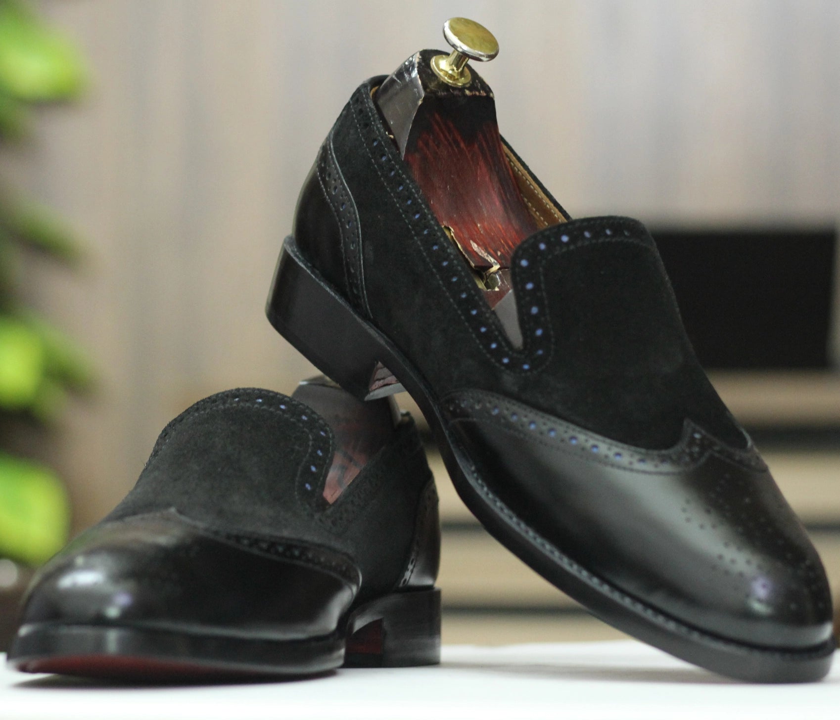 Leather Sole View – Durable leather sole of Handmade Men’s Black Moccasin Loafers, ensuring long-lasting wear and comfort with every step.

