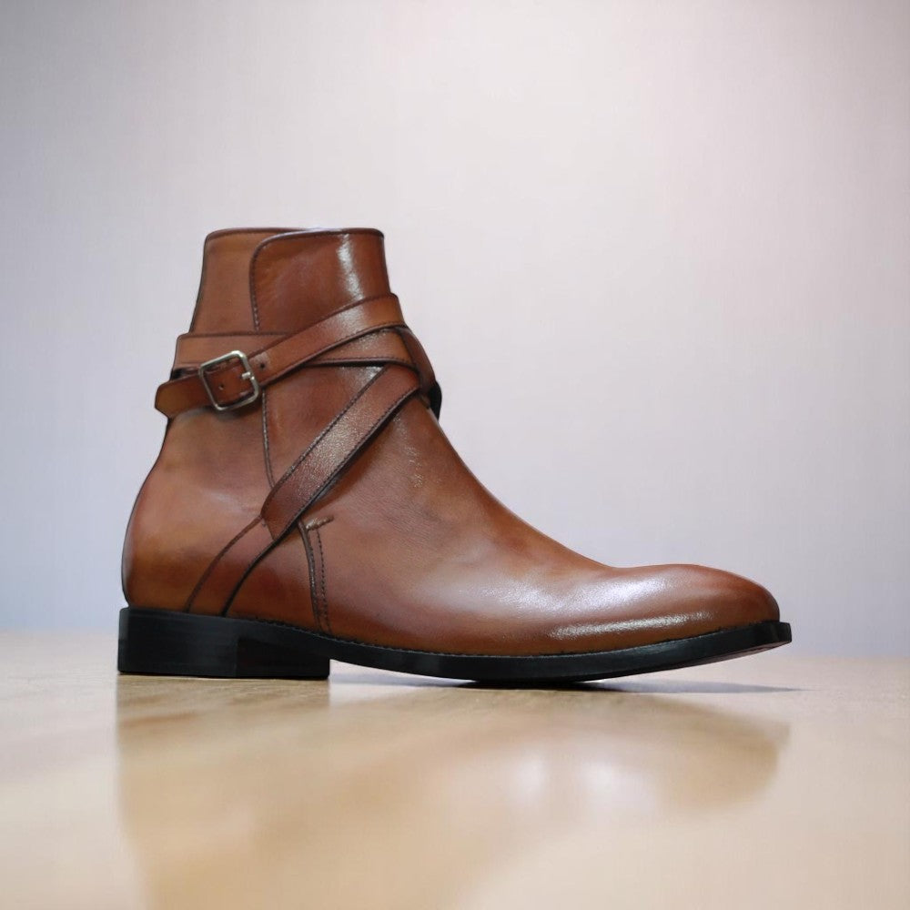 Handcrafted Brown Jodhpur Boots – Top View Highlighting Ankle Design

