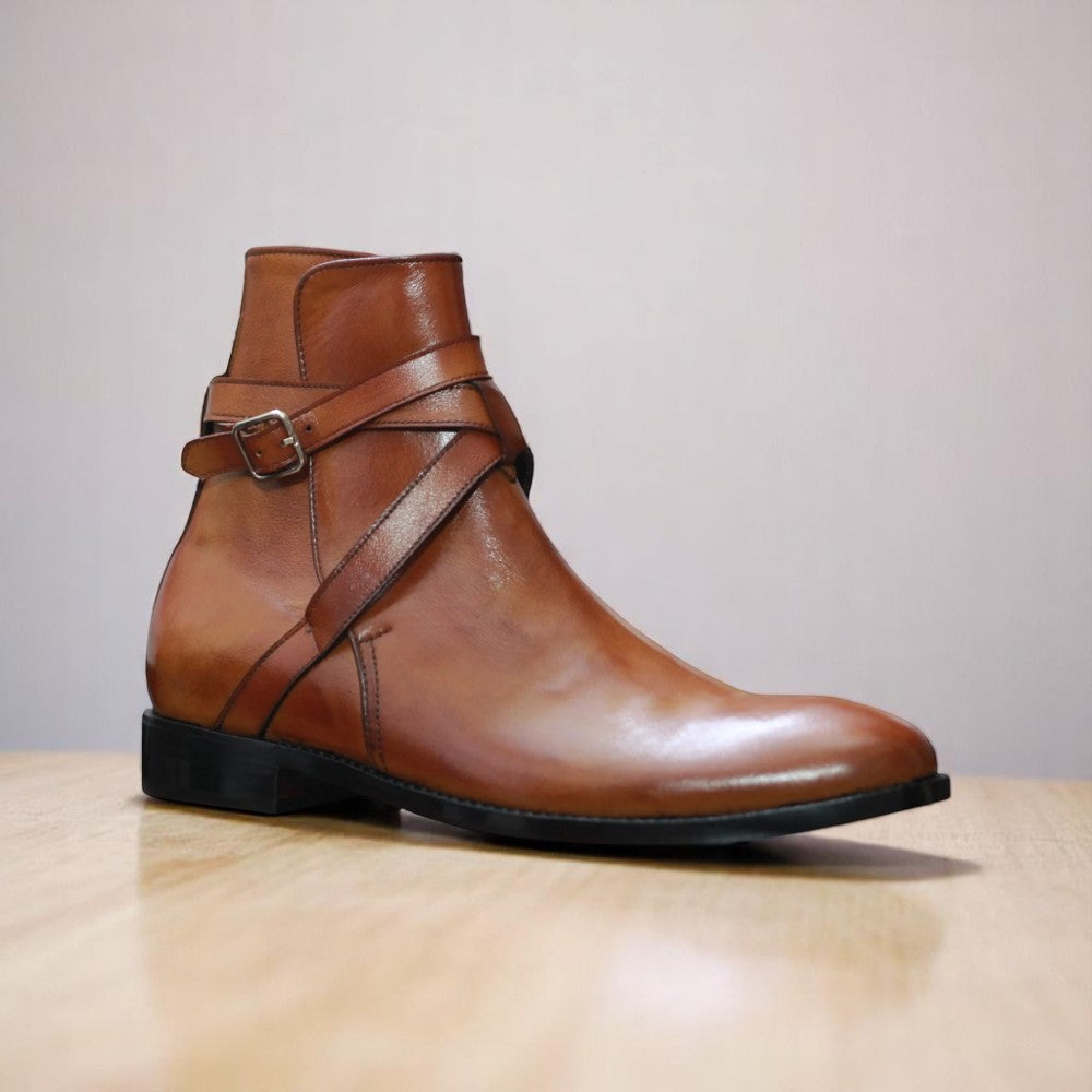 Men’s Handmade Brown Jodhpur Boots – Displayed on Wooden Surface