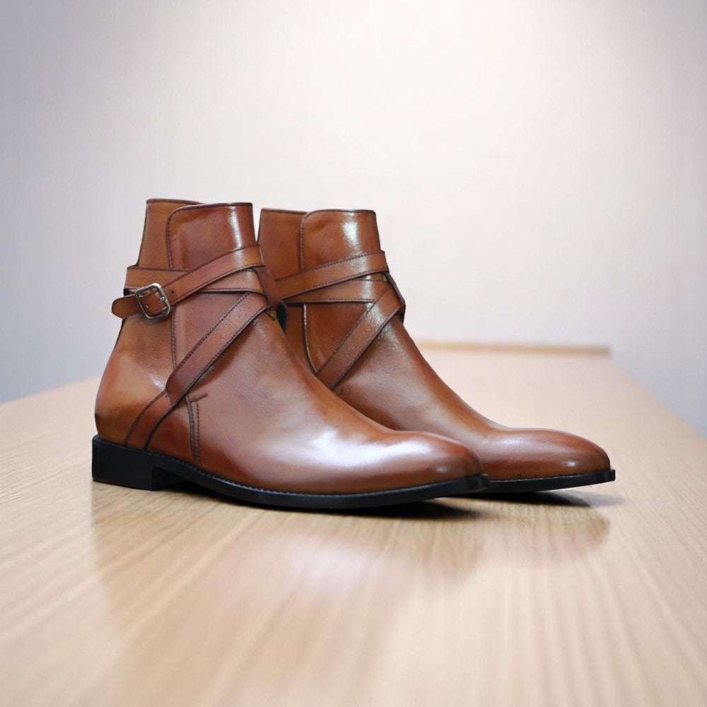Elegant Brown Jodhpur Leather Boot for Men – Rear View of Ankle Buckle