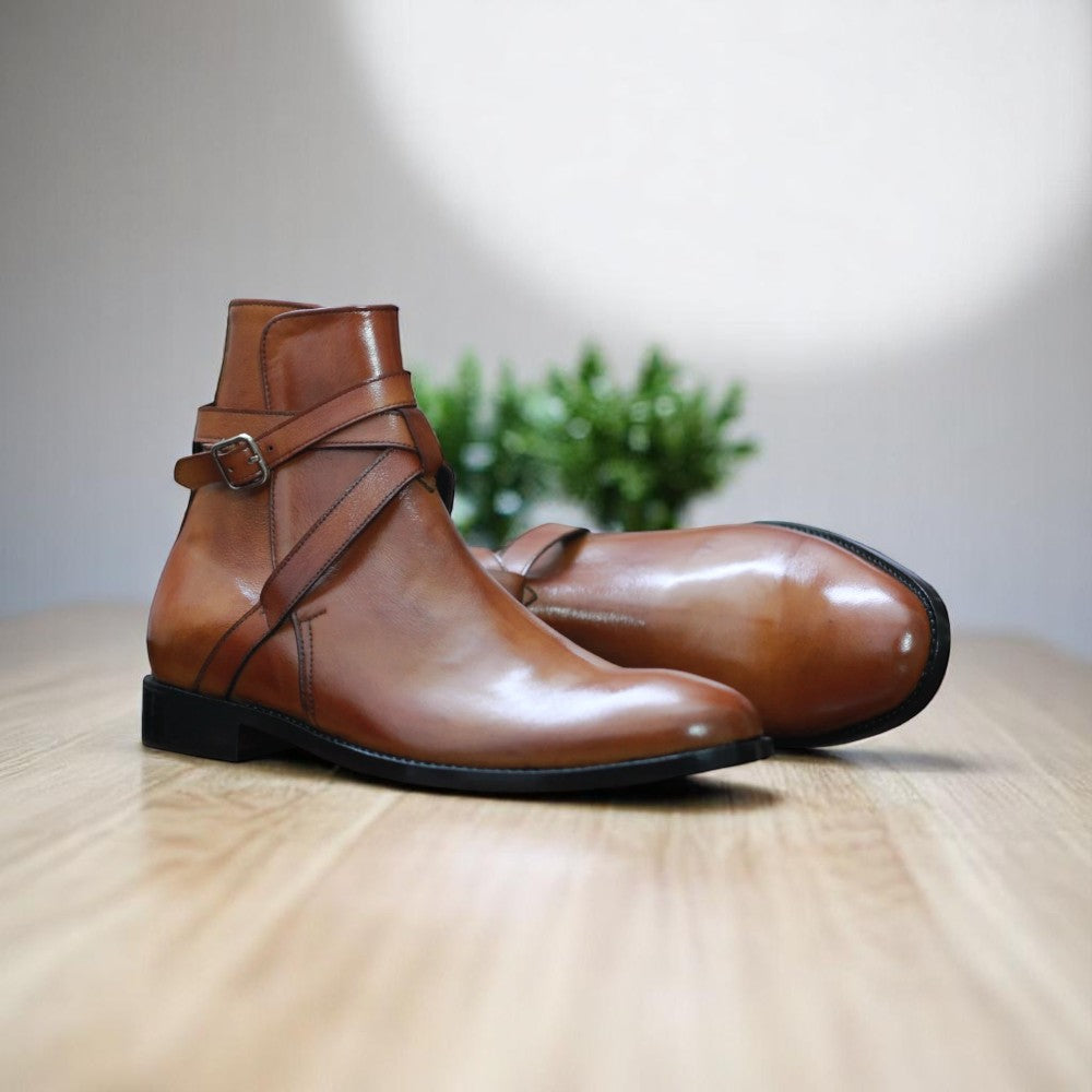 Stylish Handmade Jodhpur Boot in Brown Leather – Worn with Formal Outfit