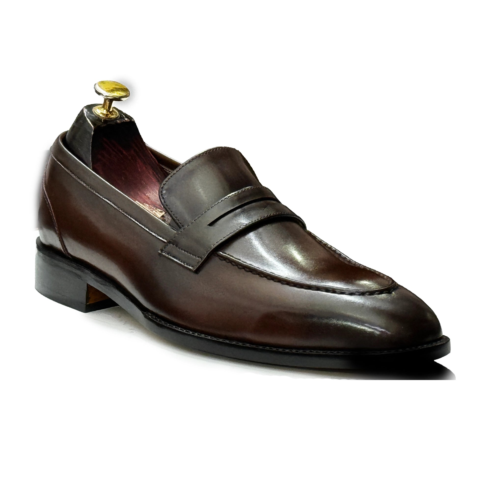 Top View – Top angle of Handmade Men’s Brown Leather Slip-On Loafers, showcasing premium craftsmanship and a versatile, elegant design.

