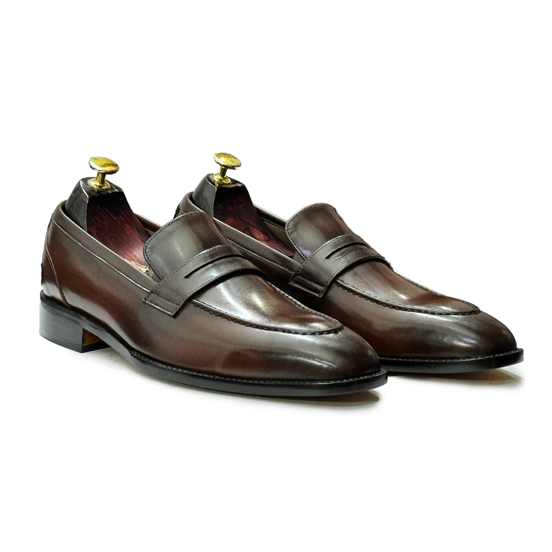 Front View – Handmade Men’s Brown Leather Slip-On Loafers, crafted from premium leather for a stylish and sophisticated look.

