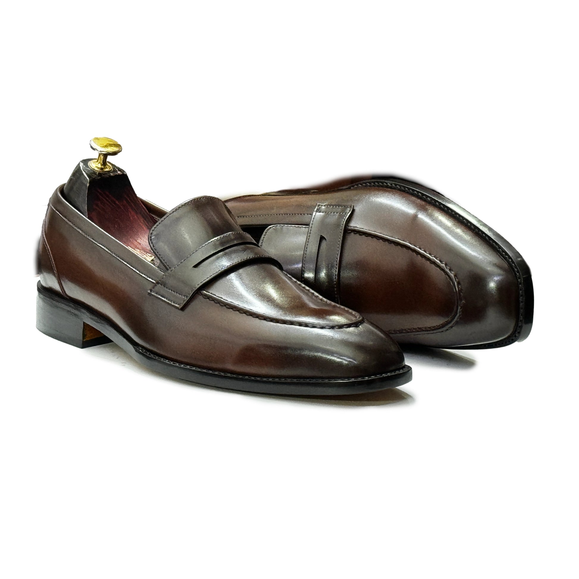 Back View – Rear view of Men’s Handmade Brown Leather Loafers, with a durable leather sole for added traction and stability.


