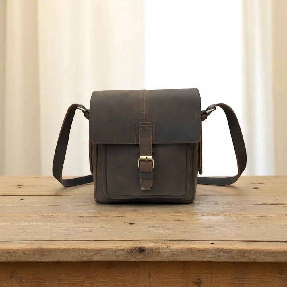 front view profile showing bag depth and strap attachment

