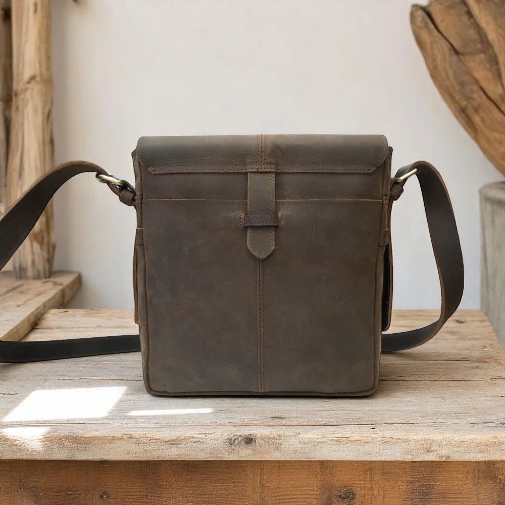 back view – Side profile showing bag depth and strap attachment

