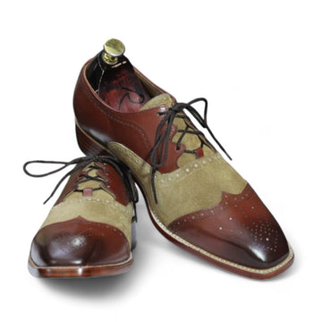  Handmade Wing Tip Brogue Brown Goodyear Welted Leather Lace Up Shoes for Men's