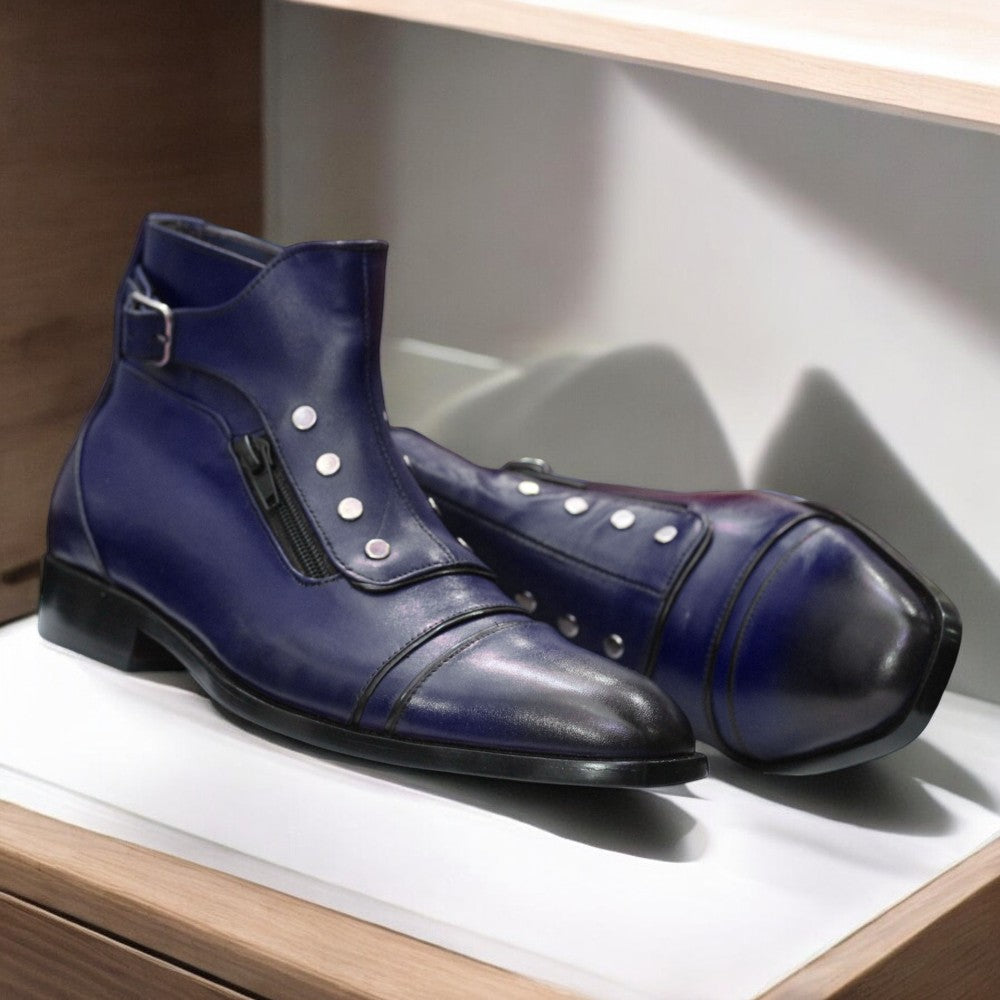 Bold Red Boots with Zipper and Buckle Design for the Modern Man