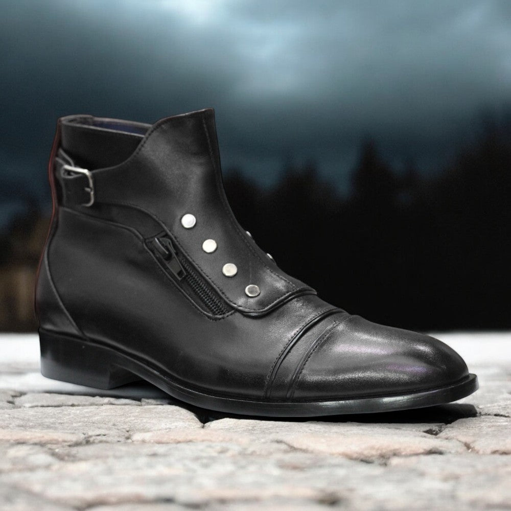 Bold Red Boots with Zipper and Buckle Design for the Modern Man