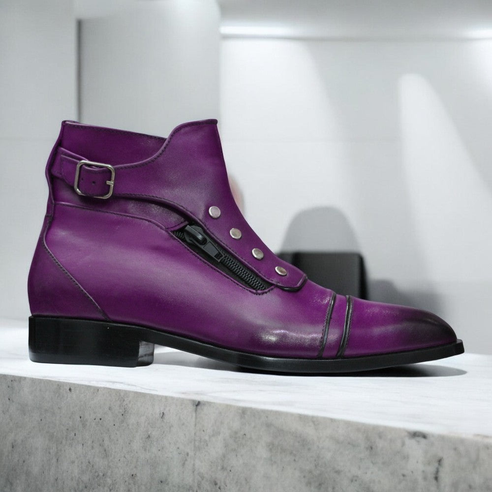 Bold Red Boots with Zipper and Buckle Design for the Modern Man