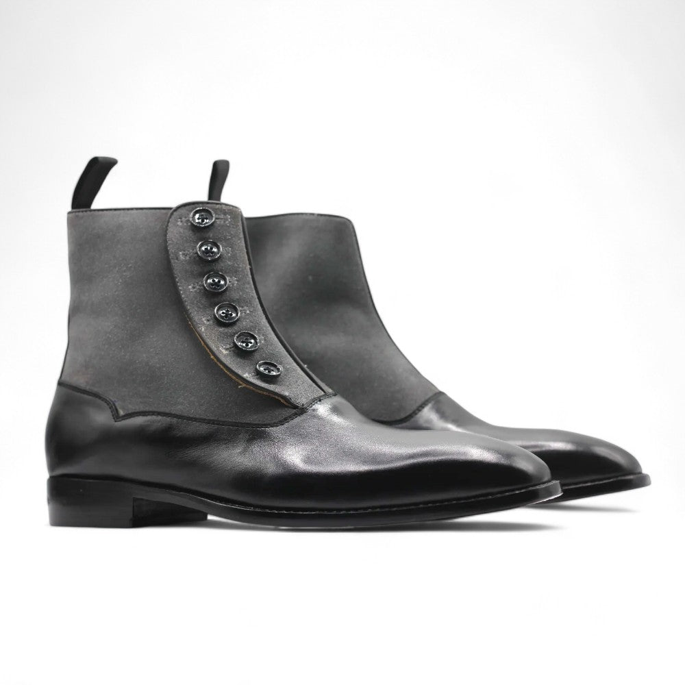 Men Handmade Black Grey Button Boots – Timeless Elegance & Comfort