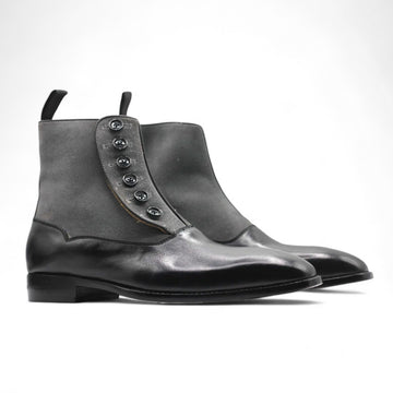 Men Handmade Black Grey Button Boots – Timeless Elegance & Comfort