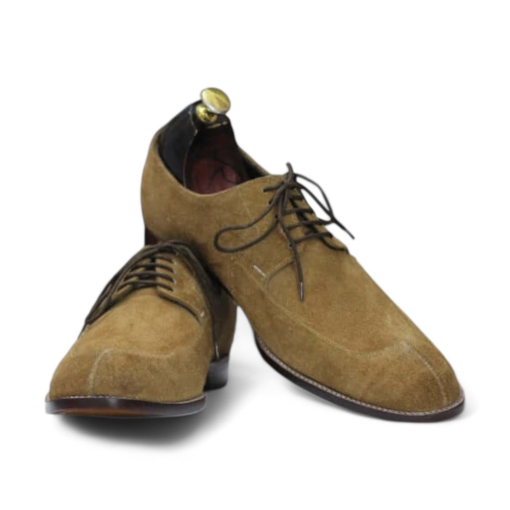 Derby Split Toe Camel Suede, New Handmade Men Designer Shoe - Posh Footwear