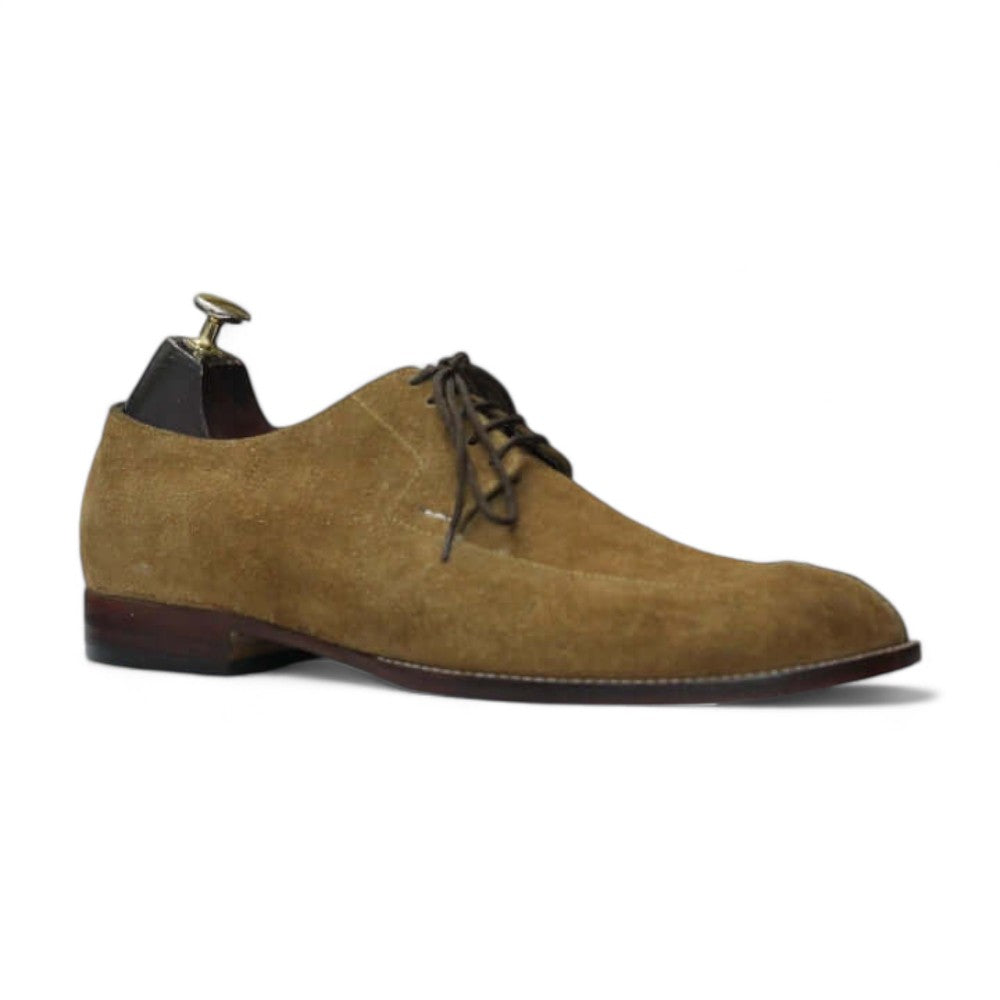 Derby Split Toe Camel Suede, New Handmade Men Designer Shoe - Posh Footwear