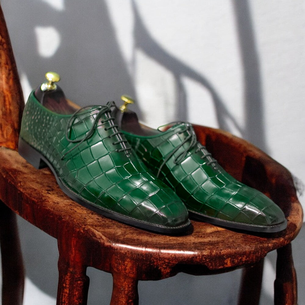100% Handmade Goodyear Welted Alligator Print Whole Cut Leather Shoes For Men's - Posh Footwear