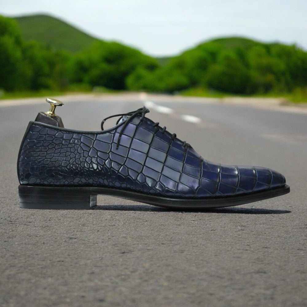 100% Handmade Goodyear Welted Alligator Print Whole Cut Leather Shoes For Men's - Posh Footwear