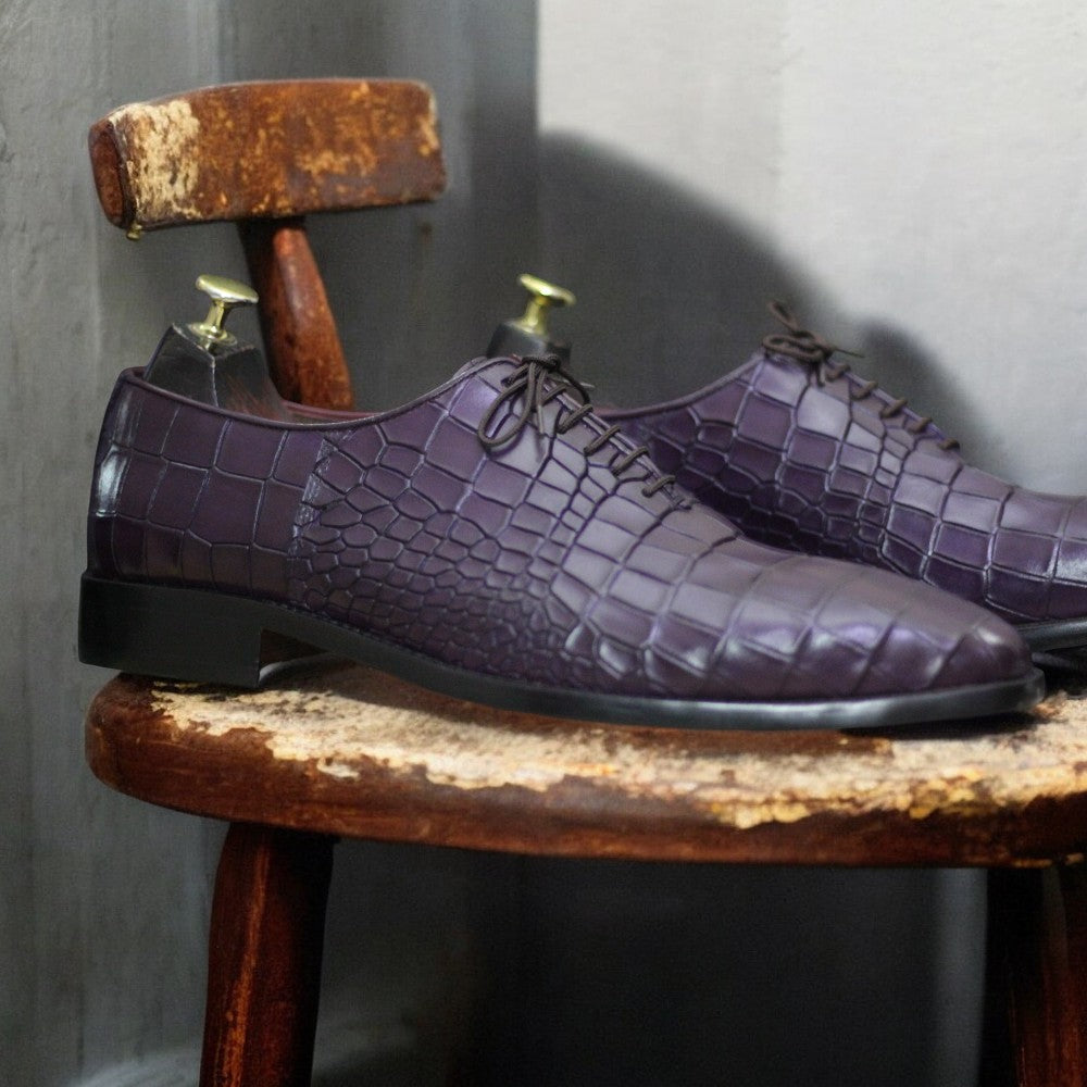 100% Handmade Goodyear Welted Alligator Print Whole Cut Leather Shoes For Men's - Posh Footwear