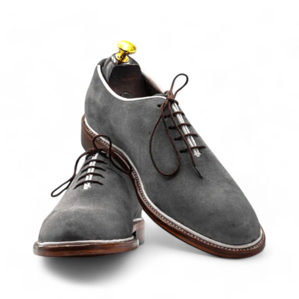 Handmade Grey Suede Whole Cut Oxford Shoe for Men, Classic Dress Footwear