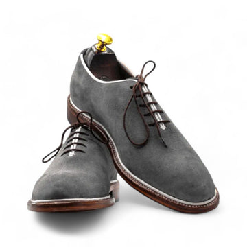 Handmade Grey Suede Whole Cut Oxford Shoe for Men, Classic Dress Footwear