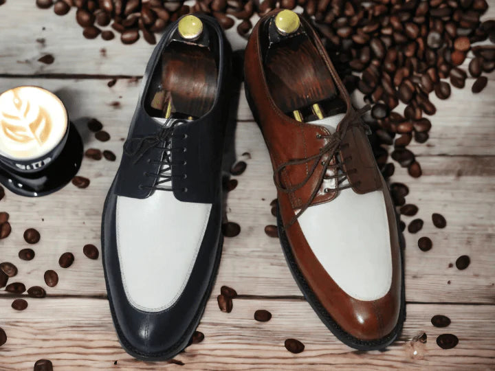 Handmade Men Leather Shoes ,Handmade Leather Shoes, Dress Derby Lace up Shoe,Black White Leather Shoes - Posh Footwear