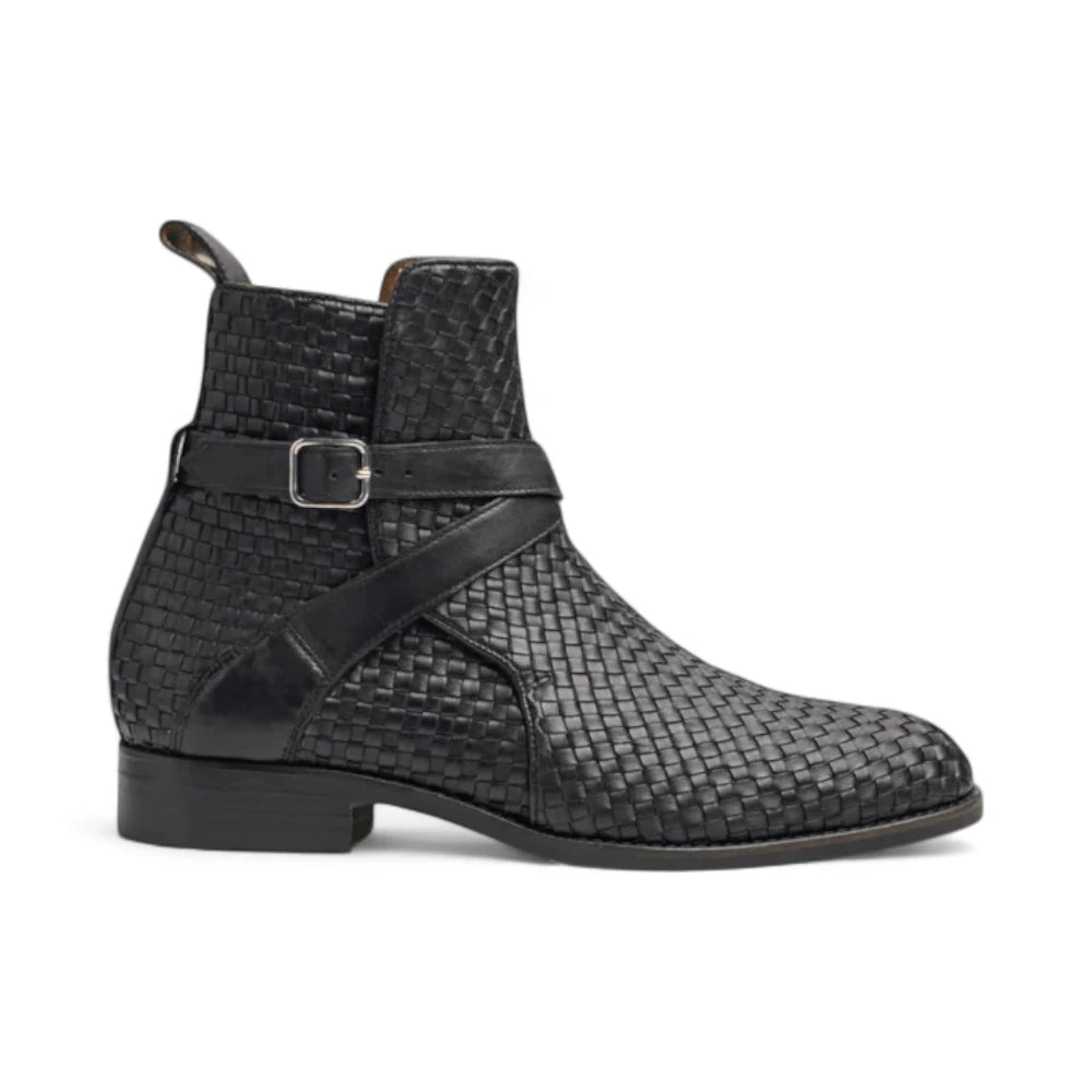 Handmade Men Woven Jodhpur's Leather Boots, Men Black Buckle Boots